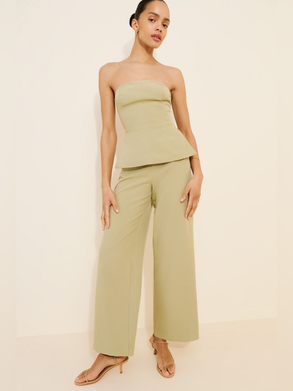 Rare London Tailored Longline Strapless Jumpsuit - Light Green
